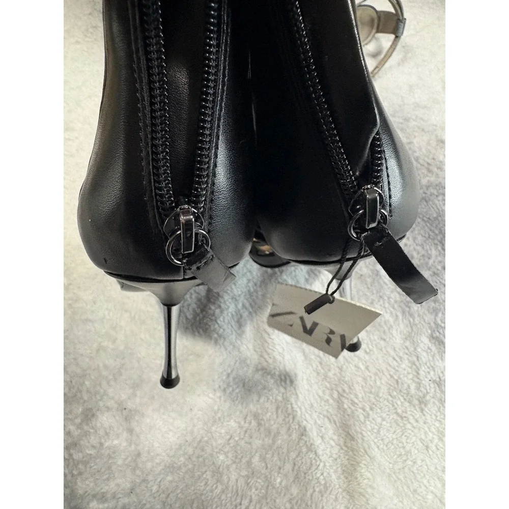 Zara Black Cage Cutout Woven Geometric Stiletto Heel Sandals 38 7.5 NEW - Picture 11 of 14